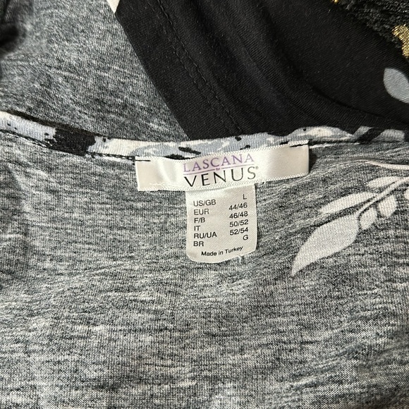 Lascana Venus Scoop Neck Cold Shoulder Long Sleeve Black and White Floral Blouse - Picture 9 of 10